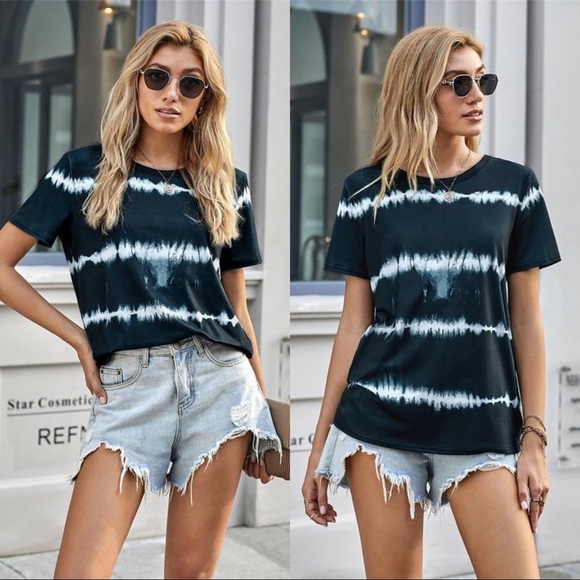 HAZY DAYS TIE DYE STRIPE SHORT SLEEVE TOP - Picture 2 of 3